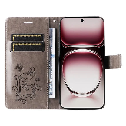 KT Imprinting Flower Series-2 For Oppo Reno12 Pro 5G (Global) / (China) Case Leather Wallet Butterfly Imprint Phone Cover