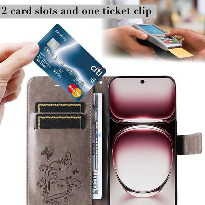 KT Imprinting Flower Series-2 For Oppo Reno12 Pro 5G (Global) / (China) Case Leather Wallet Butterfly Imprint Phone Cover