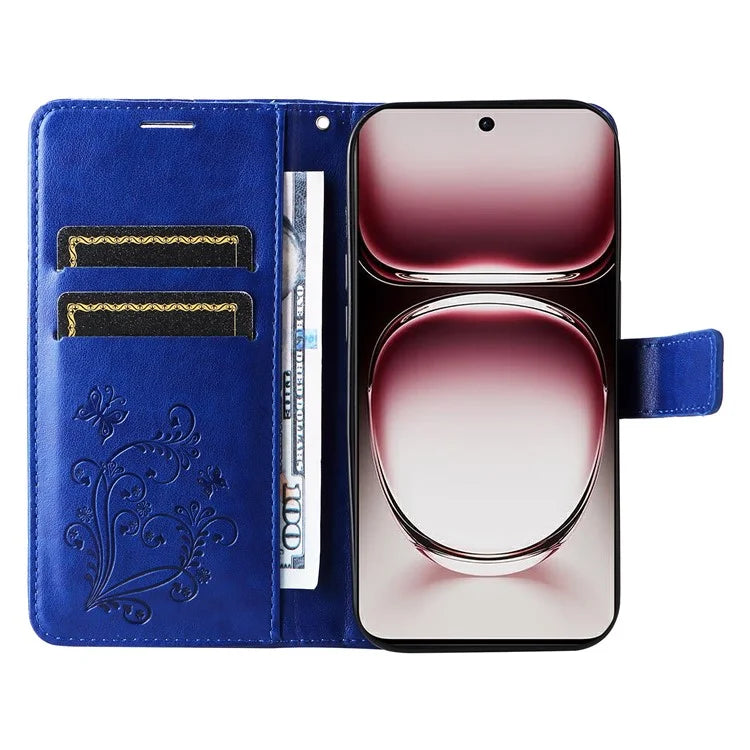 KT Imprinting Flower Series-2 For Oppo Reno12 Pro 5G (Global) / (China) Case Leather Wallet Butterfly Imprint Phone Cover