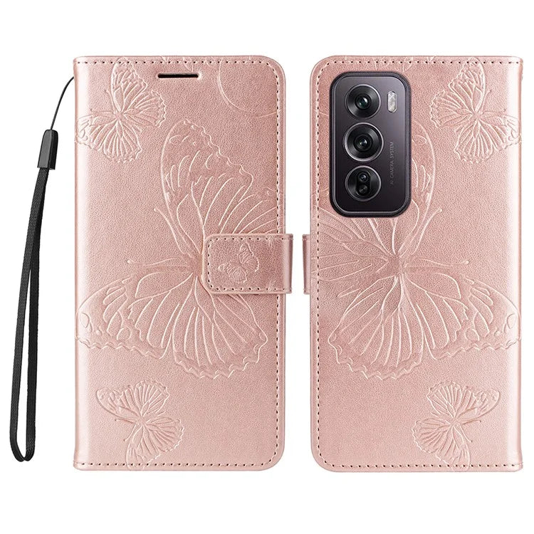 KT Imprinting Flower Series-2 For Oppo Reno12 Pro 5G (Global) / (China) Case Leather Wallet Butterfly Imprint Phone Cover