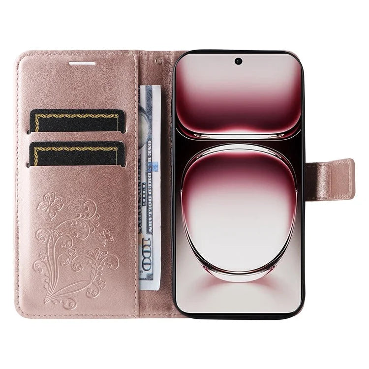 KT Imprinting Flower Series-2 For Oppo Reno12 Pro 5G (Global) / (China) Case Leather Wallet Butterfly Imprint Phone Cover