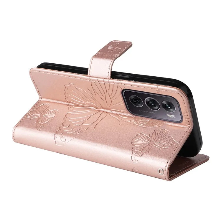 KT Imprinting Flower Series-2 For Oppo Reno12 Pro 5G (Global) / (China) Case Leather Wallet Butterfly Imprint Phone Cover