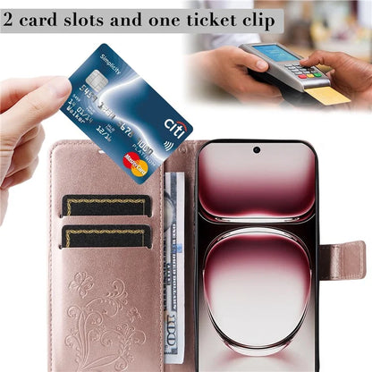 KT Imprinting Flower Series-2 For Oppo Reno12 Pro 5G (Global) / (China) Case Leather Wallet Butterfly Imprint Phone Cover