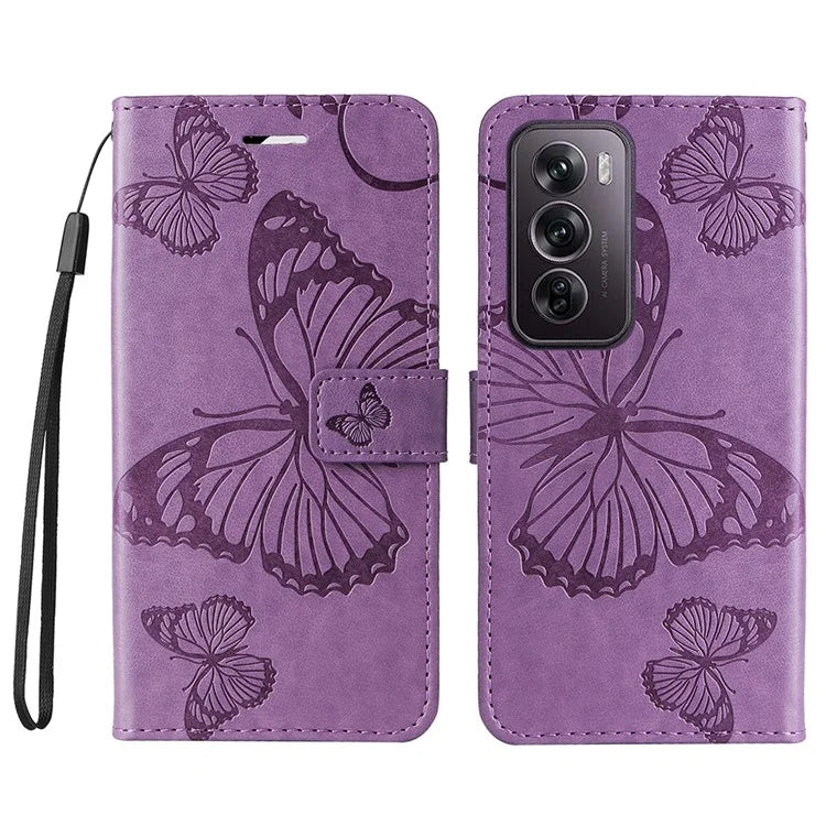 KT Imprinting Flower Series-2 For Oppo Reno12 Pro 5G (Global) / (China) Case Leather Wallet Butterfly Imprint Phone Cover