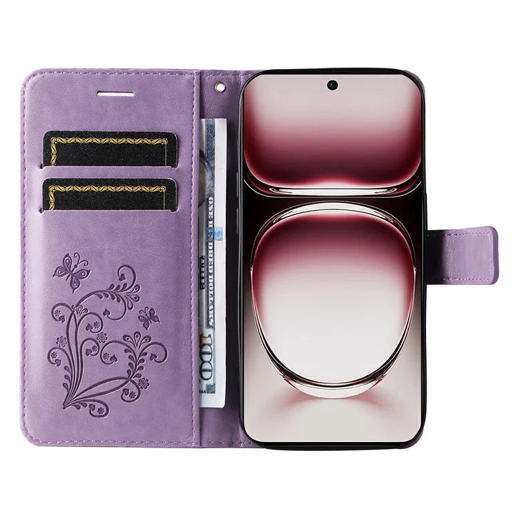 KT Imprinting Flower Series-2 For Oppo Reno12 Pro 5G (Global) / (China) Case Leather Wallet Butterfly Imprint Phone Cover
