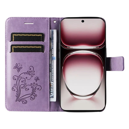 KT Imprinting Flower Series-2 For Oppo Reno12 Pro 5G (Global) / (China) Case Leather Wallet Butterfly Imprint Phone Cover