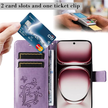 KT Imprinting Flower Series-2 For Oppo Reno12 Pro 5G (Global) / (China) Case Leather Wallet Butterfly Imprint Phone Cover