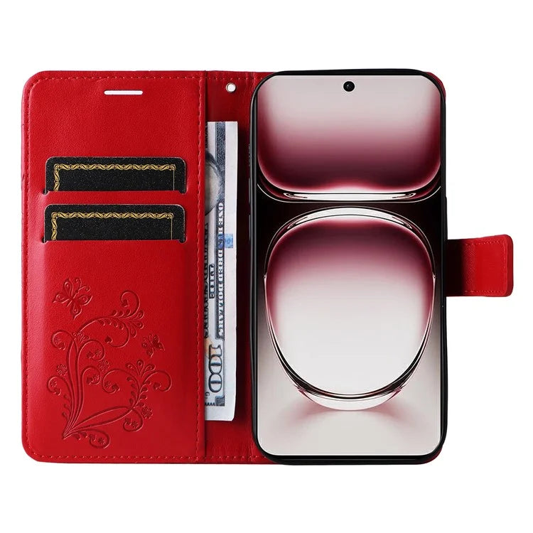 KT Imprinting Flower Series-2 For Oppo Reno12 Pro 5G (Global) / (China) Case Leather Wallet Butterfly Imprint Phone Cover