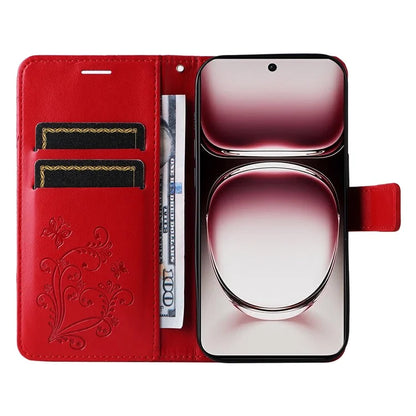 KT Imprinting Flower Series-2 For Oppo Reno12 Pro 5G (Global) / (China) Case Leather Wallet Butterfly Imprint Phone Cover