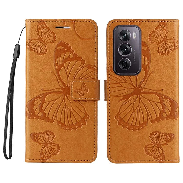 KT Imprinting Flower Series-2 For Oppo Reno12 Pro 5G (Global) / (China) Case Leather Wallet Butterfly Imprint Phone Cover