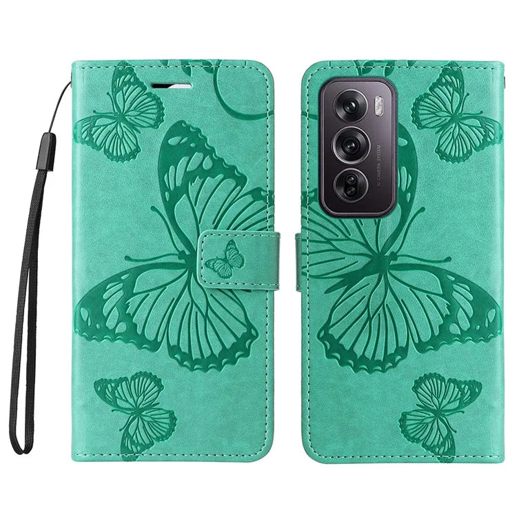 KT Imprinting Flower Series-2 For Oppo Reno12 Pro 5G (Global) / (China) Case Leather Wallet Butterfly Imprint Phone Cover