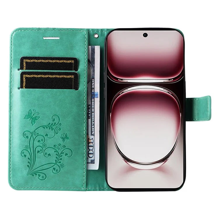 KT Imprinting Flower Series-2 For Oppo Reno12 Pro 5G (Global) / (China) Case Leather Wallet Butterfly Imprint Phone Cover