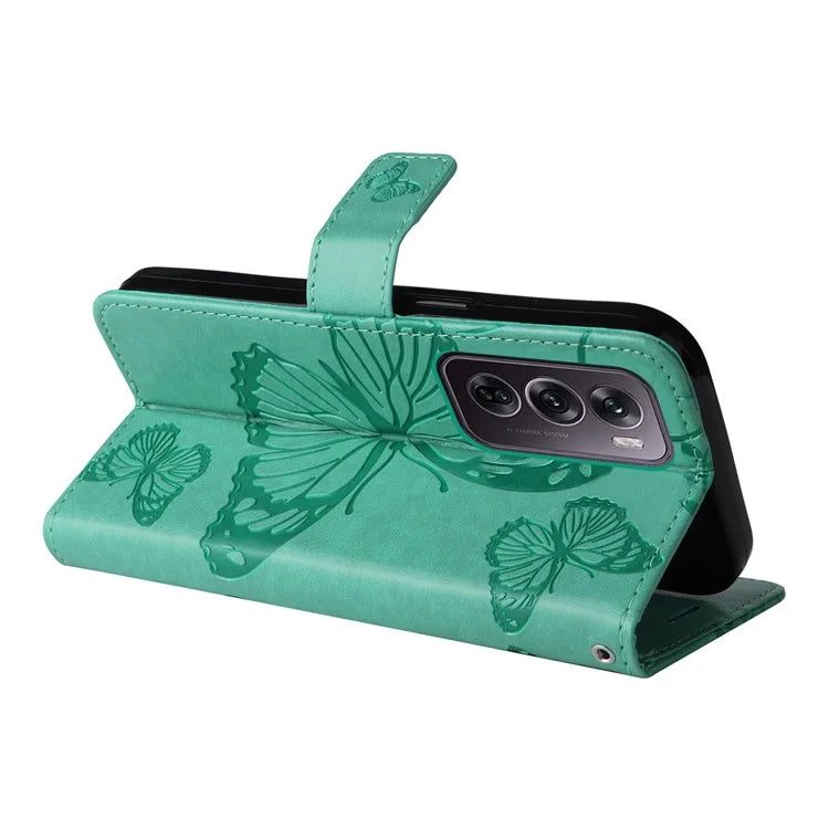 KT Imprinting Flower Series-2 For Oppo Reno12 Pro 5G (Global) / (China) Case Leather Wallet Butterfly Imprint Phone Cover