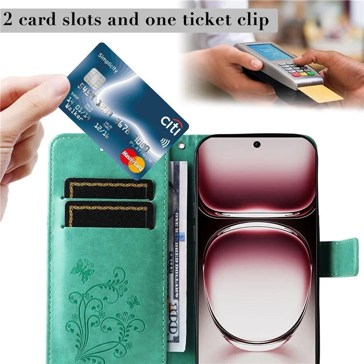 KT Imprinting Flower Series-2 For Oppo Reno12 Pro 5G (Global) / (China) Case Leather Wallet Butterfly Imprint Phone Cover
