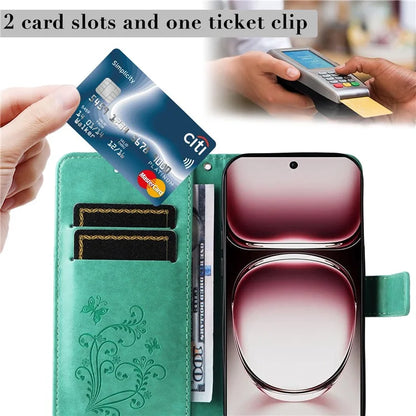 KT Imprinting Flower Series-2 For Oppo Reno12 Pro 5G (Global) / (China) Case Leather Wallet Butterfly Imprint Phone Cover