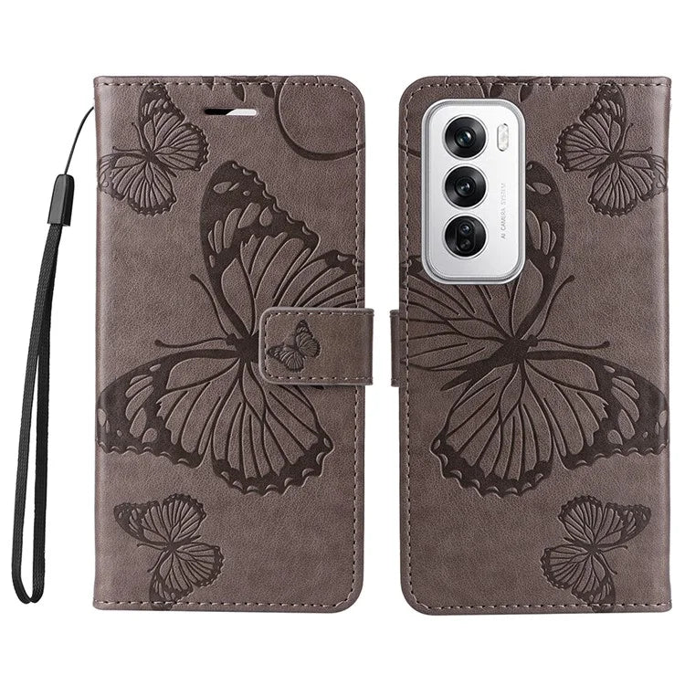 KT Imprinting Flower Series-2 For Oppo Reno12 5G (Global) Phone Case Butterfly Imprint Leather Wallet Cover