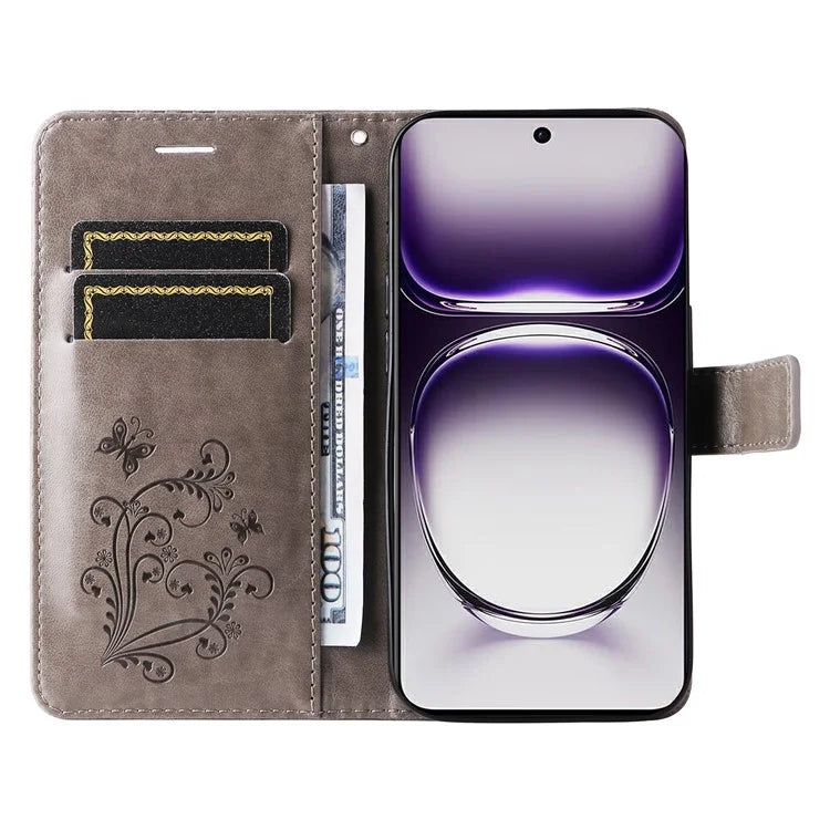 KT Imprinting Flower Series-2 For Oppo Reno12 5G (Global) Phone Case Butterfly Imprint Leather Wallet Cover