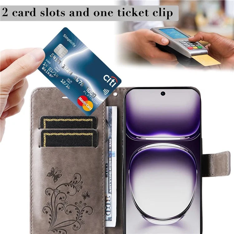 KT Imprinting Flower Series-2 For Oppo Reno12 5G (Global) Phone Case Butterfly Imprint Leather Wallet Cover