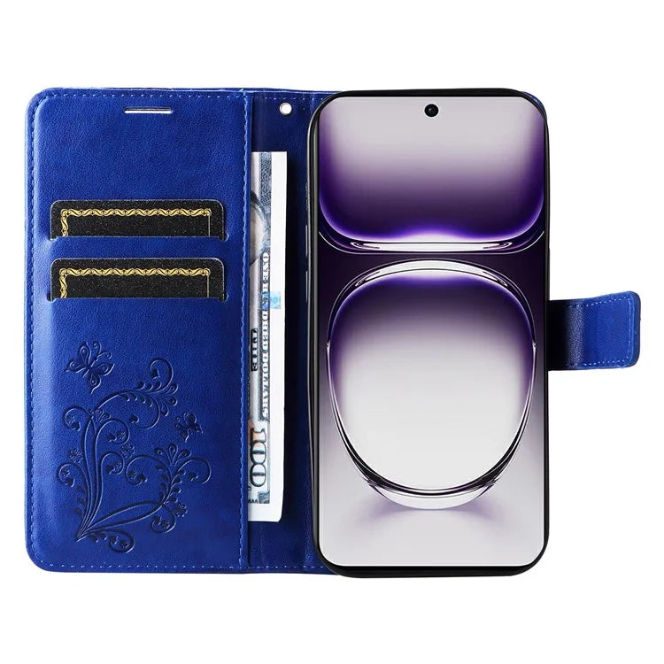 KT Imprinting Flower Series-2 For Oppo Reno12 5G (Global) Phone Case Butterfly Imprint Leather Wallet Cover