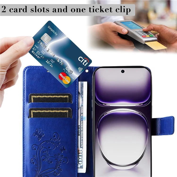 KT Imprinting Flower Series-2 For Oppo Reno12 5G (Global) Phone Case Butterfly Imprint Leather Wallet Cover