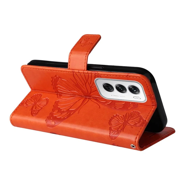 KT Imprinting Flower Series-2 For Oppo Reno12 5G (Global) Phone Case Butterfly Imprint Leather Wallet Cover