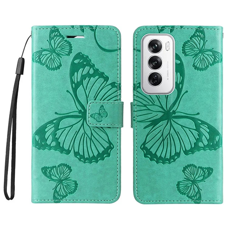 KT Imprinting Flower Series-2 For Oppo Reno12 5G (Global) Phone Case Butterfly Imprint Leather Wallet Cover