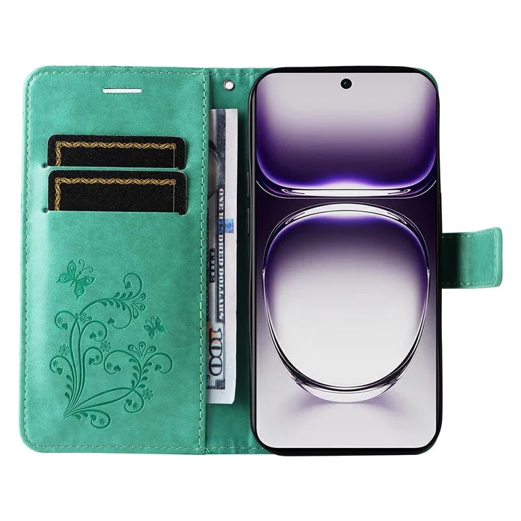 KT Imprinting Flower Series-2 For Oppo Reno12 5G (Global) Phone Case Butterfly Imprint Leather Wallet Cover