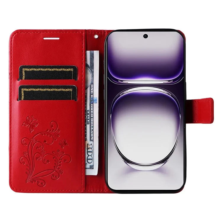 KT Imprinting Flower Series-2 For Oppo Reno12 5G (Global) Phone Case Butterfly Imprint Leather Wallet Cover