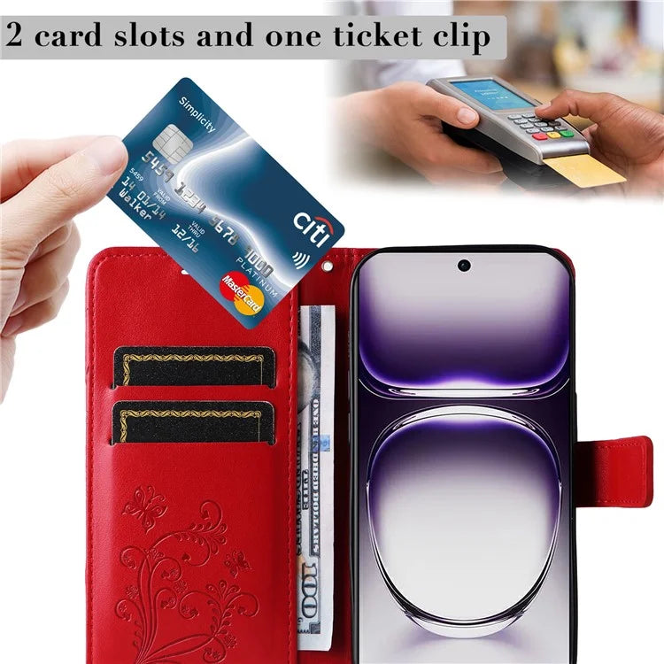 KT Imprinting Flower Series-2 For Oppo Reno12 5G (Global) Phone Case Butterfly Imprint Leather Wallet Cover