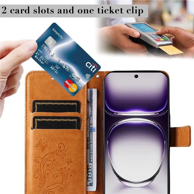 KT Imprinting Flower Series-2 For Oppo Reno12 5G (Global) Phone Case Butterfly Imprint Leather Wallet Cover