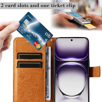 KT Imprinting Flower Series-2 For Oppo Reno12 5G (Global) Phone Case Butterfly Imprint Leather Wallet Cover