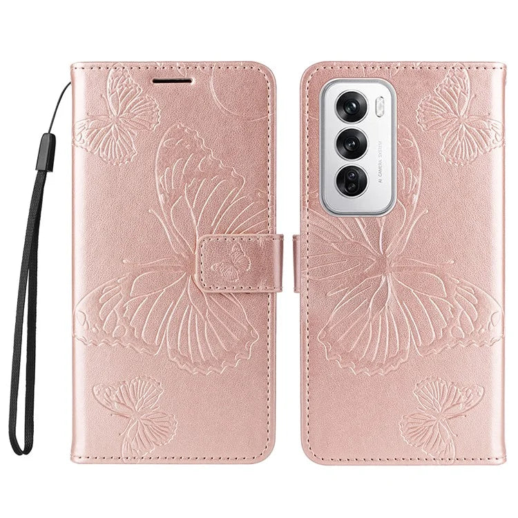 KT Imprinting Flower Series-2 For Oppo Reno12 5G (Global) Phone Case Butterfly Imprint Leather Wallet Cover
