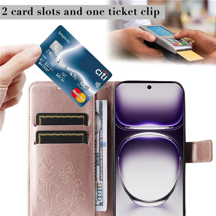 KT Imprinting Flower Series-2 For Oppo Reno12 5G (Global) Phone Case Butterfly Imprint Leather Wallet Cover