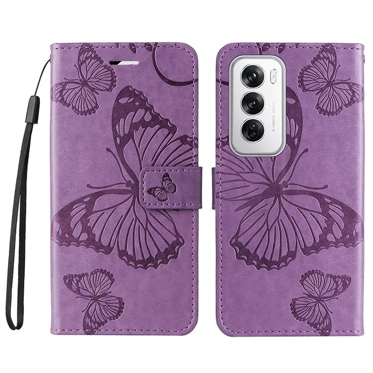 KT Imprinting Flower Series-2 For Oppo Reno12 5G (Global) Phone Case Butterfly Imprint Leather Wallet Cover