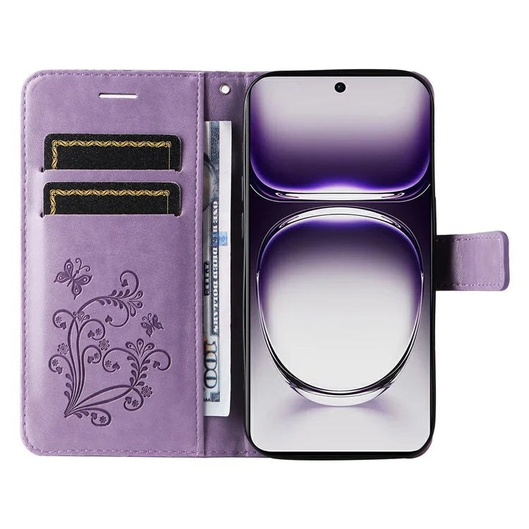 KT Imprinting Flower Series-2 For Oppo Reno12 5G (Global) Phone Case Butterfly Imprint Leather Wallet Cover