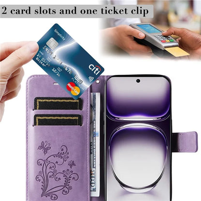 KT Imprinting Flower Series-2 For Oppo Reno12 5G (Global) Phone Case Butterfly Imprint Leather Wallet Cover