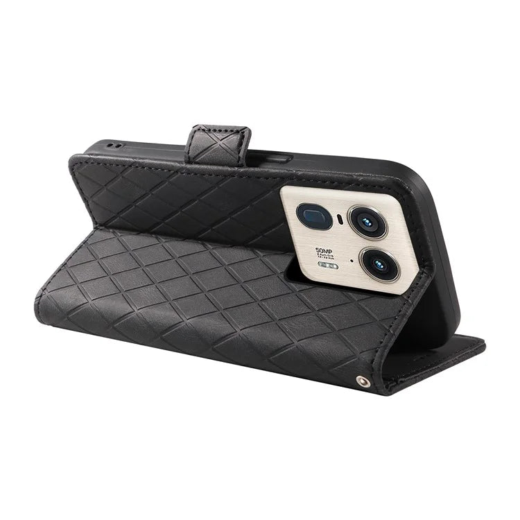 For Motorola Moto X50 Ultra 5G / Edge 50 Ultra 5G Wallet Stand Case Leather Phone Cover Rhombus Imprint