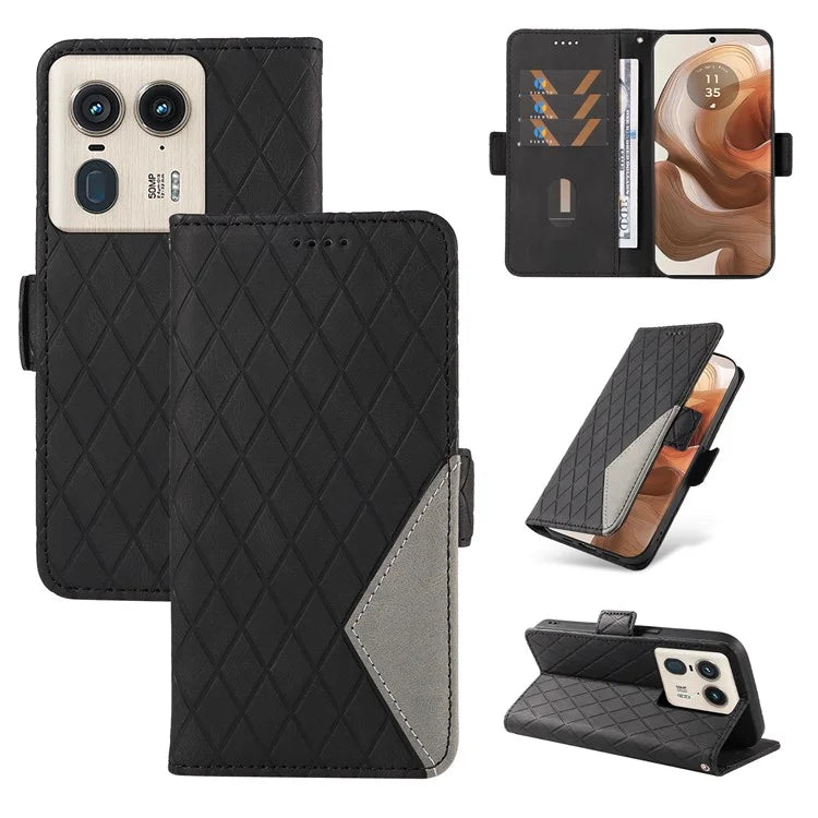 For Motorola Moto X50 Ultra 5G / Edge 50 Ultra 5G Wallet Stand Case Leather Phone Cover Rhombus Imprint