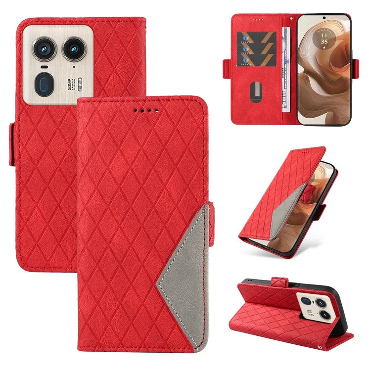 For Motorola Moto X50 Ultra 5G / Edge 50 Ultra 5G Wallet Stand Case Leather Phone Cover Rhombus Imprint