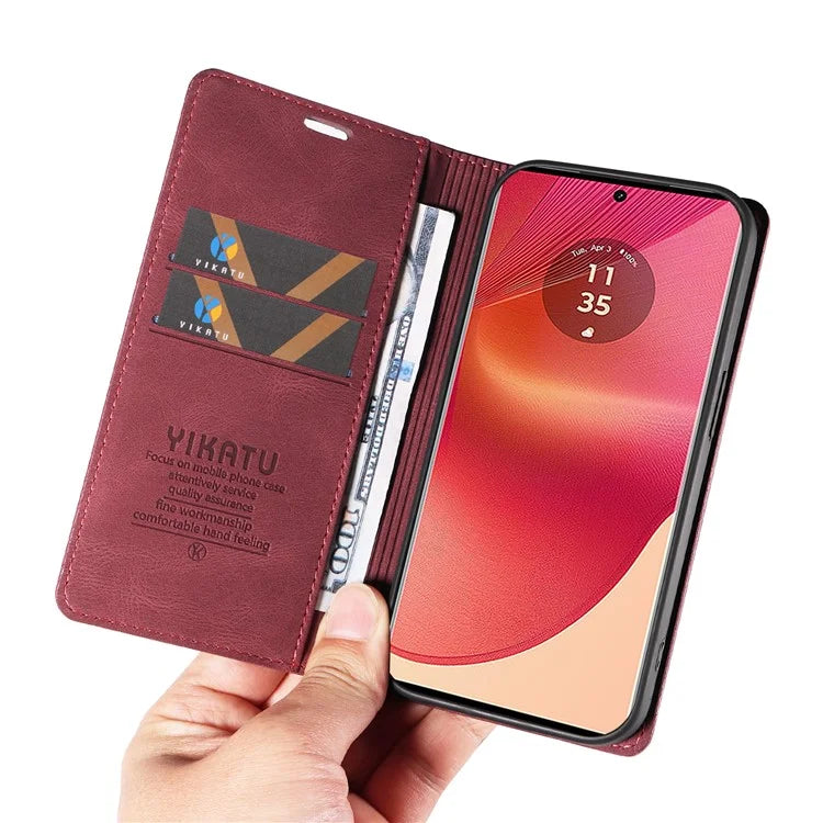YIKATU YK-004 For Motorola Edge 50 Fusion 5G Leather Case Wallet Phone Cover Skin-Touch