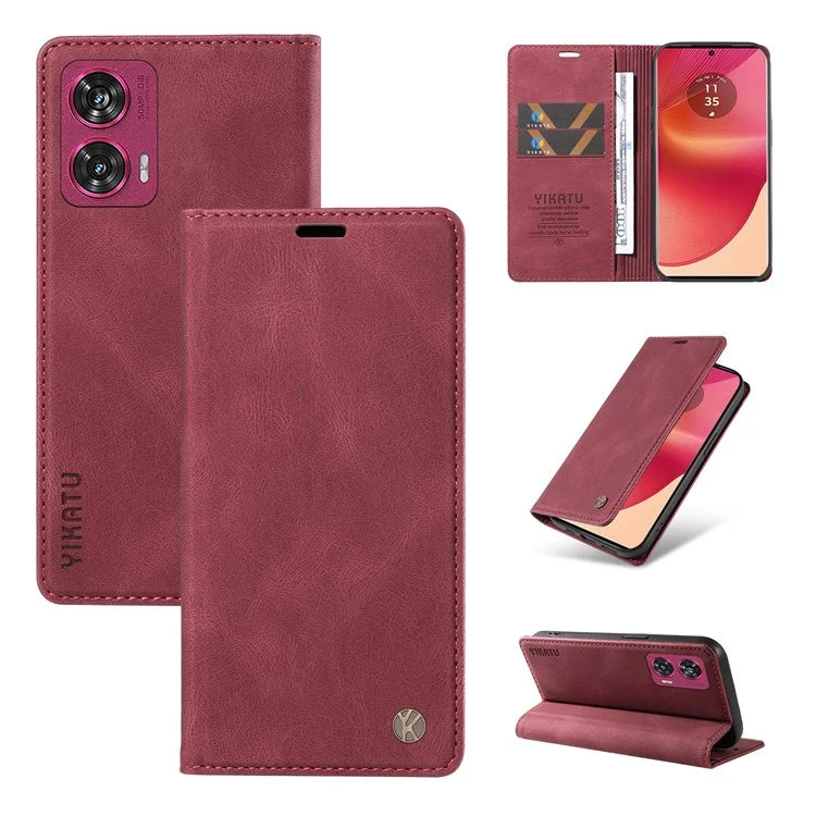 YIKATU YK-004 For Motorola Edge 50 Fusion 5G Leather Case Wallet Phone Cover Skin-Touch