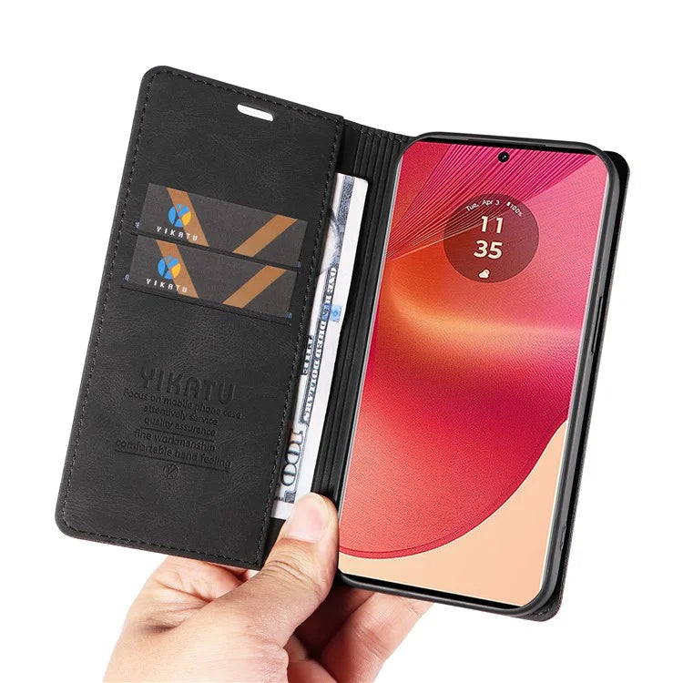 YIKATU YK-004 For Motorola Edge 50 Fusion 5G Leather Case Wallet Phone Cover Skin-Touch