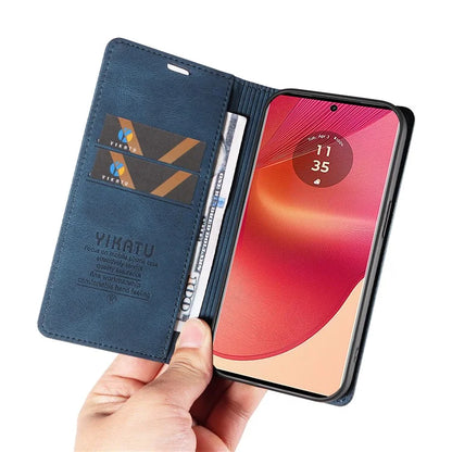 YIKATU YK-004 For Motorola Edge 50 Fusion 5G Leather Case Wallet Phone Cover Skin-Touch