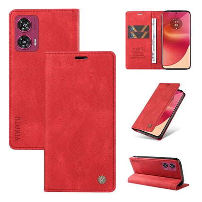 YIKATU YK-004 For Motorola Edge 50 Fusion 5G Leather Case Wallet Phone Cover Skin-Touch