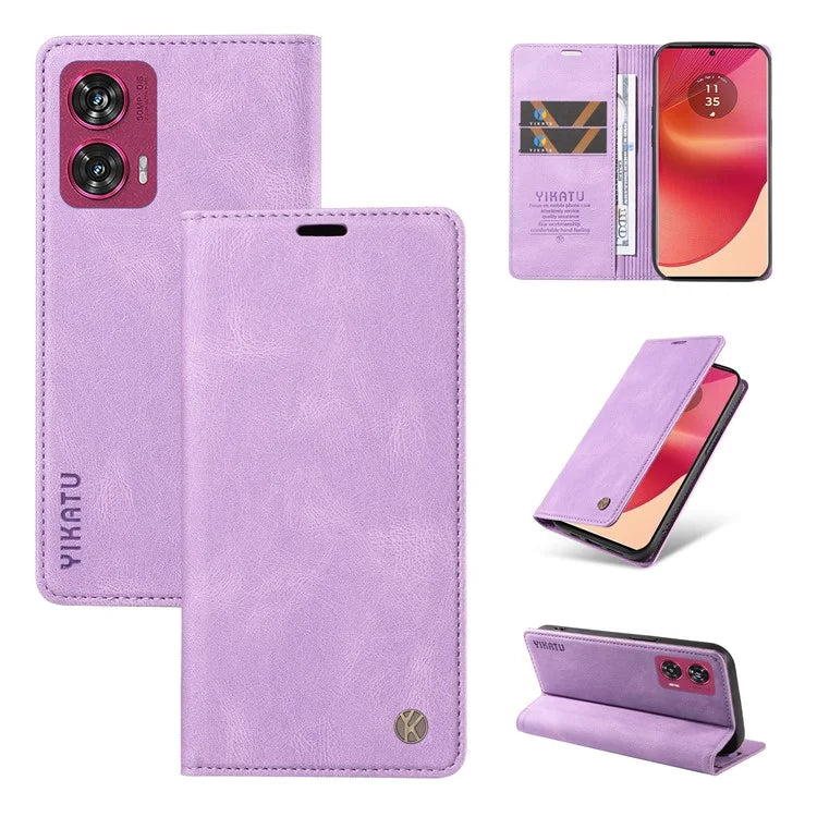 YIKATU YK-004 For Motorola Edge 50 Fusion 5G Leather Case Wallet Phone Cover Skin-Touch