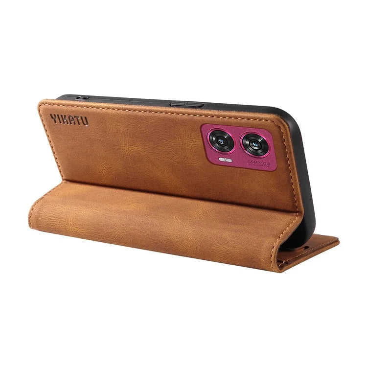 YIKATU YK-004 For Motorola Edge 50 Fusion 5G Leather Case Wallet Phone Cover Skin-Touch