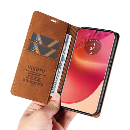 YIKATU YK-004 For Motorola Edge 50 Fusion 5G Leather Case Wallet Phone Cover Skin-Touch