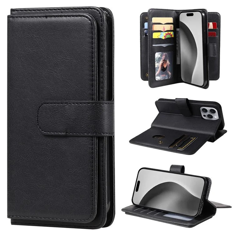 KT Multi-Functional Series-1 For iPhone 16 Pro Max Case 10 Card Slots Anti-Scratch Leather Phone Cover
