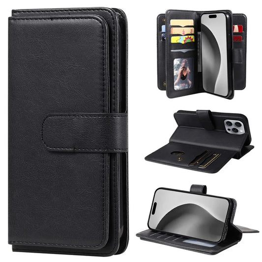 KT Multi-Functional Series-1 For iPhone 16 Pro Max Case 10 Card Slots Anti-Scratch Leather Phone Cover