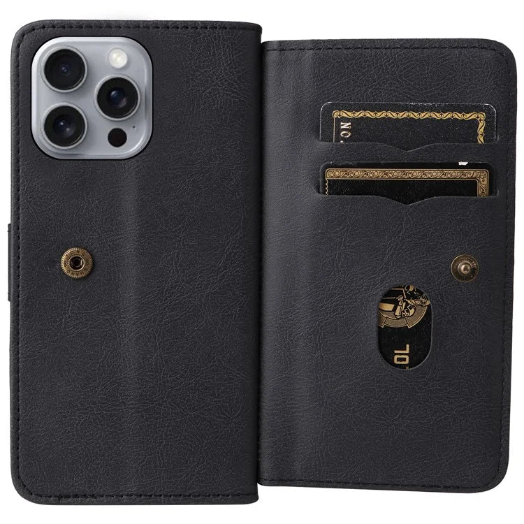 KT Multi-Functional Series-1 For iPhone 16 Pro Max Case 10 Card Slots Anti-Scratch Leather Phone Cover